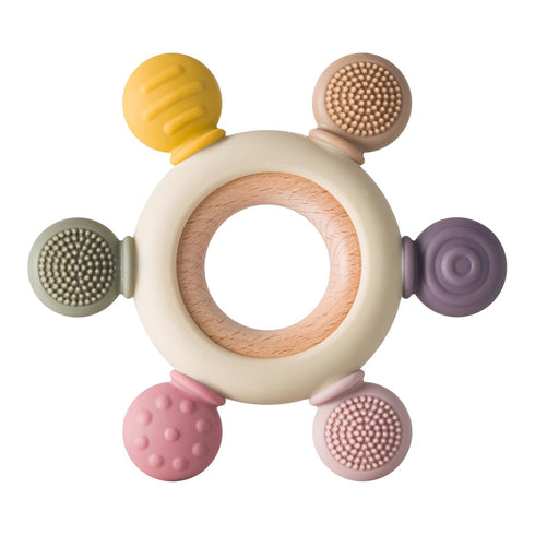 Arudyo Baby Teething Toys Silicone Teethers BPA Free Silicone Rudder with Wooden Ring