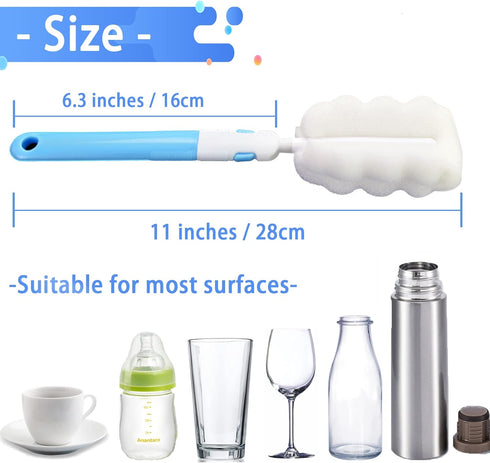 Set 4 (4 4 Bottle Brush Sponge Cup Brush with Replacement Brush Head Portable Long Handle Water Bottle Cleaner Brush