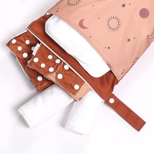 2 Pack 11.8 inch 15.7inch Wet Dry Bags for Baby Cloth Diapers&Breast Pump Parts, Waterproof Reusable Wet Bag with Two