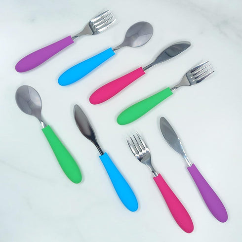 Elk and Friends Kids Silverware with Silicone Handle | Childrens Safe Flatware | Kids Utensils | Spoon + Fork + Knife set | 4 years+ | 6 Pieces by Elk and Friends