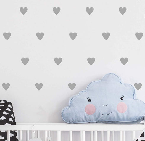 2 inch x 100 Pieces DIY Heart Wall Decal Vinyl Sticker, Removable Nursery Decoration for Kids Bedroom (Gray)