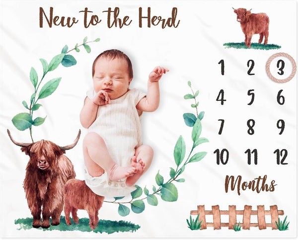 Highland Cows Baby Monthly Milestone Blanket Scotland Photo Prop Month Blanket Growth