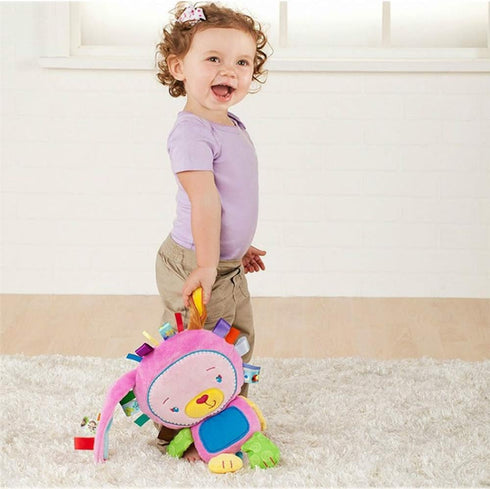 Plush Bunny Stuffed Animal Lovey, Soft Taggie Toy for Newborn Toddler Infant Nursery Bed - Pink Rabbit Rattle