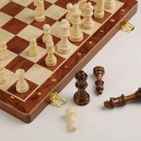 Dan&Dre 15 Folding Wooden Chess & Checkers Set (2 in 1), Portable Travel Chess Board Gift