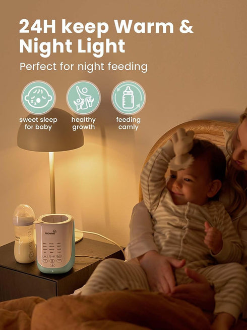 10-in-1 Grownsy Nutri Bottle Warmer with Innovative Auto-Lift Feature, Fast Baby Bottle Warmer with Night Light, Retain