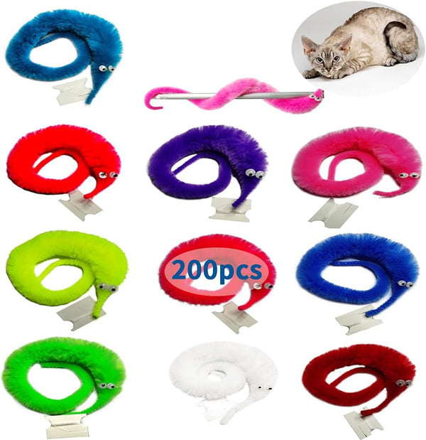 SHENGSEN 200 Pack Fuzzy Worm Toys with Big and Small Sizes Mixed
