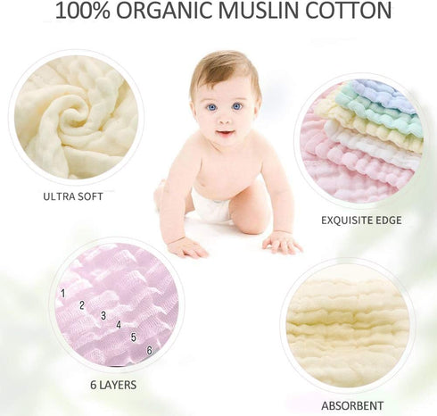 Yzooiyl 10 Pack-Soft Baby Washcloths Face Cloths for Newborn Baby Wipes, Burp Cloths or Face Towels Natural Muslin