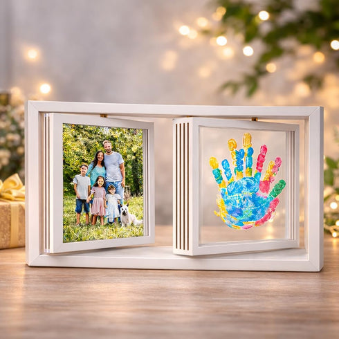 Family Handprint Frame Kit, Dual Rotating Photo & Handprint Display, DIY Keepsake