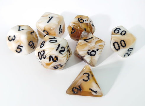 Coffee DND Dice Set of 7 – Polyhedral Dice for TTRPGs, Dungeons and Dragons, COC, MTG, and Table Games (Cappuccino)