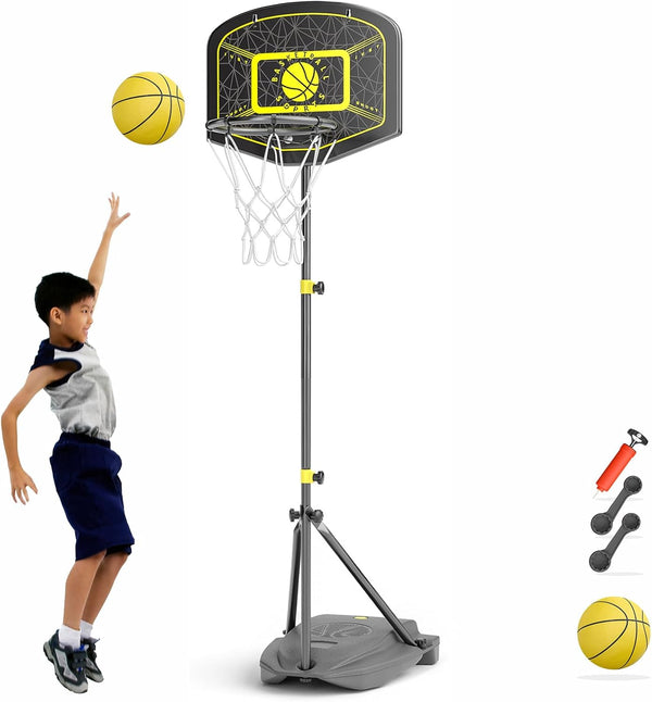 Kids Basketball Hoop Indoor Outdoor, Portable Adjustable Height 3.6ft-6.2ft for Boys Girls Age 3-8 Sports Toy