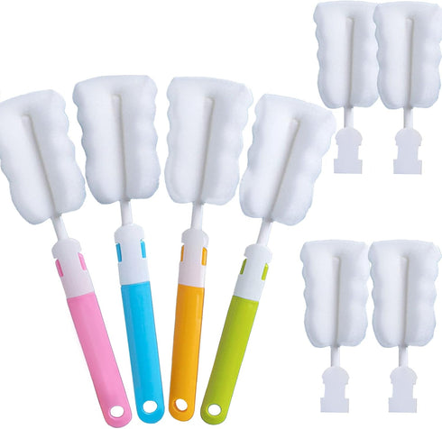 Bottle Brush Sponge Cup Brush Set with 4 Replacement Brush Head Portable