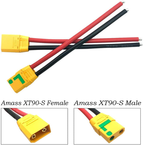 3 Pairs Amass XT90S XT90 Wire XT-90S XT 90 Plug Male and Female Connector 150mm 10AWG Silicon Wire for RC Lipo Battery FPV Racing Drone