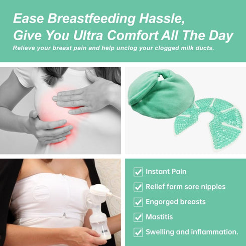 Hot/Cold Breast Gel Bead Ice Packs, Breast Cooling/Heat Pads for Nursing Pain, Mastitis, Engorgement, Swelling, Plugged