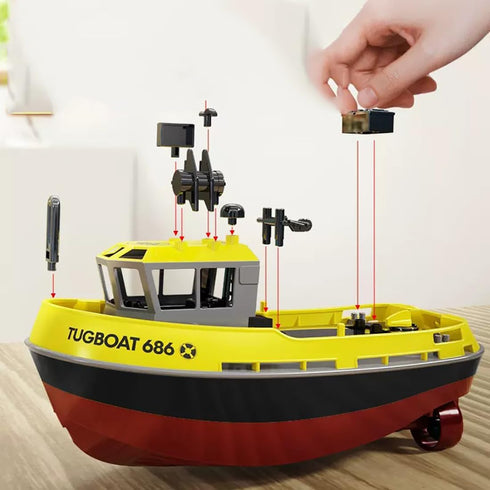 1/72 2.4Ghz RC Boat, RC Tugboat for Pools and Lakes, High-Speed Remote Control Boat Ship with Low Battery Reminder