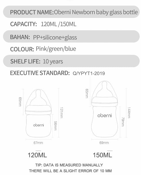 0-3 0-6 5 Ounce3 Pack) Oberni Glass Baby Bottles,Anti Colic Breastfeeding Bottle with Natural Response Nipple Size