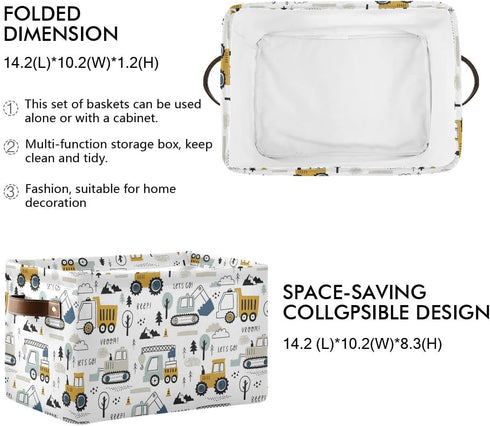 Excavator Truck Toy Storage Basket, Fabric Kitchen Baskets for Cars Boys Toys, Open Home Storage Bins Boxes, Foldable