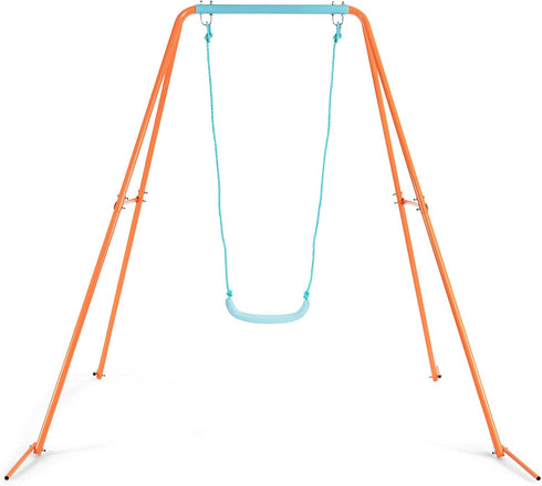Set, 4 Sets HONEY JOY Metal Swing Frame Heavy Duty A-Frame Toddler Swing Stand with Belt Swing, Ground Stakes, Outdoor
