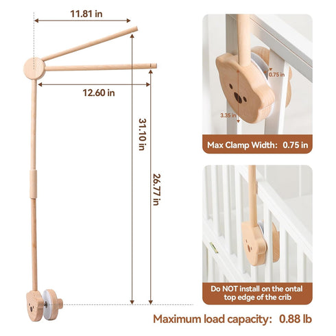 28-33inch Baby Crib Mobile Arm,HBM Wooden Mobile Arm for Crib Mobile Hanger for Crib Baby Girl Nursery Decor