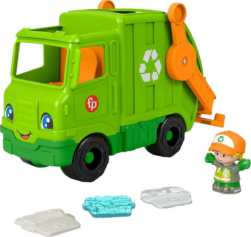 Fisher-Price Little People Musical Toddler Toy - Recycling Truck Garbage Vehicle with Figure for Pretend Play Ages 1+