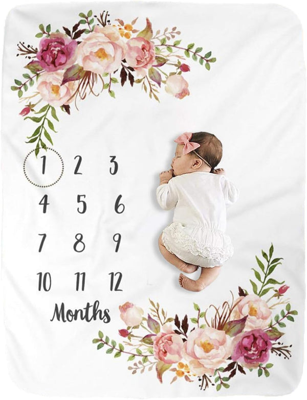 BUTTZO Milestone Blanket, Girl & Boy Baby Blankets, Large Fleece, Monthly Shower Gifts