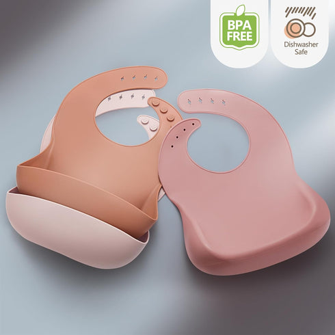 Set of 3 Silicone Bibs for Babies Toddler Girls - Soft Adjustable Waterproof Bibs for Baby Feeding Essentials