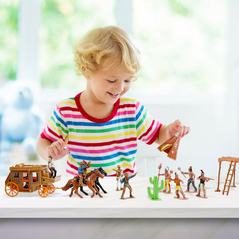 Playset, NUOBESTY Cowboys and Indians Plastic Figures Wild West Cowboys and Indians Models for Miniature Sandbox