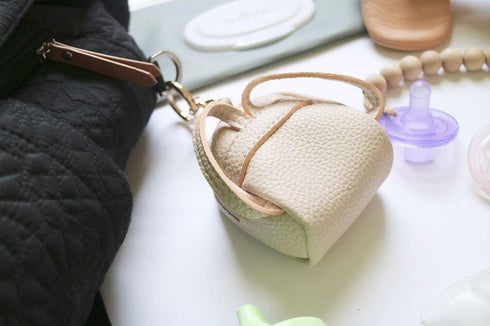 purifyou Premium Leather Pacifier and Nipple Shield Cases - Set of 2 Black & Beige for Diaper Bag & Stroller