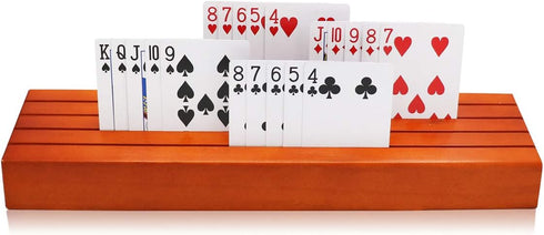 Set 2 13.8 inch* 3.1 Inch Exqline Wooden Playing Card Holder of Solid Card Tray Rack Organizer for Kids Seniors Adults