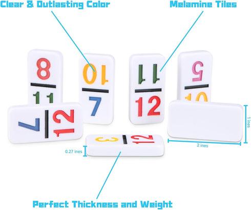 JOYOUSLIFE 4 12 Set 91 Mexican Train Numbers Dominoes with Wood Trays, Color Double Numerical Domine for Adults