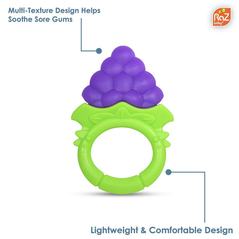 RaZbaby Fruitique Infant & Baby Massager & Teether Toy 3-Pack, Non-Toxic BPA-Free Silicone, Hands-Free & Easy to Hold