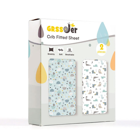 Set 2 Pack, Cozy GRSSDER Stretchy Ultra Soft Jersey Knit Fitted Crib Sheets Deep Pocket and Fits All Standard Crib