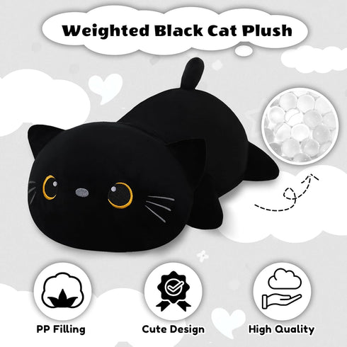 Finebee Boys(9.8" 0.8Lbs) Weighted Black Cat Stuffed Animals, Cute Weighted Black Cat Plush, Soft Stuffed Weighted