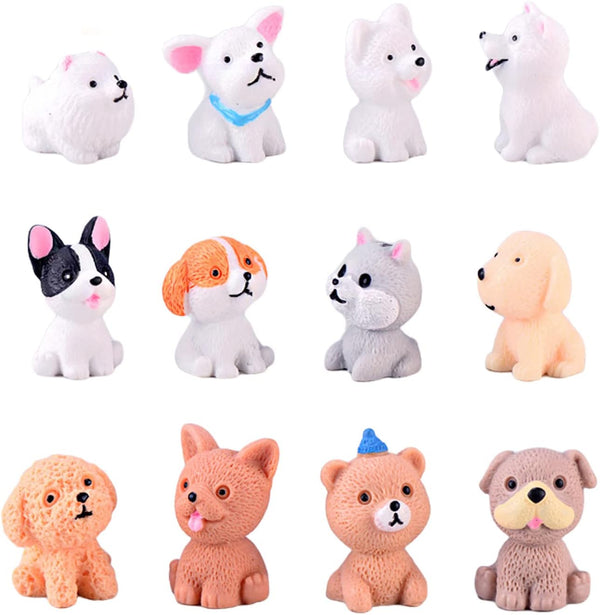12 Pcs Miniature Dog Figures, Cute Animal Toy Collection for Cake Toppers and Plant Decor