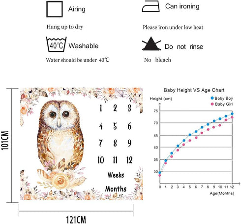 Owl Baby Monthly Milestone Blanket - 48x40in Soft Flannel, Newborn Mom Gifts, Baby Shower Age Growth Tracker