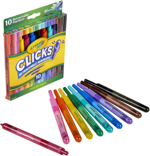 Crayola Clicks Retractable Tip Markers, 10ct, Washable Art Marker Set for Kids, Back to School Supplies