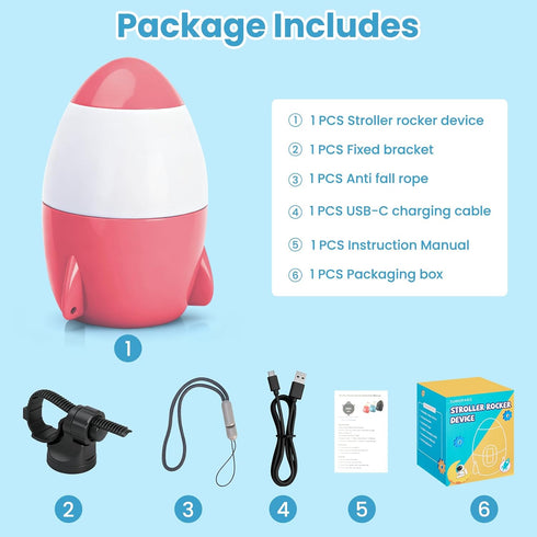 TUWEIPAIKE 5-Speed 40-Minute Rechargeable Portable Baby Stroller Rocker, Hands-Free Vibrating Soother with Adjustment