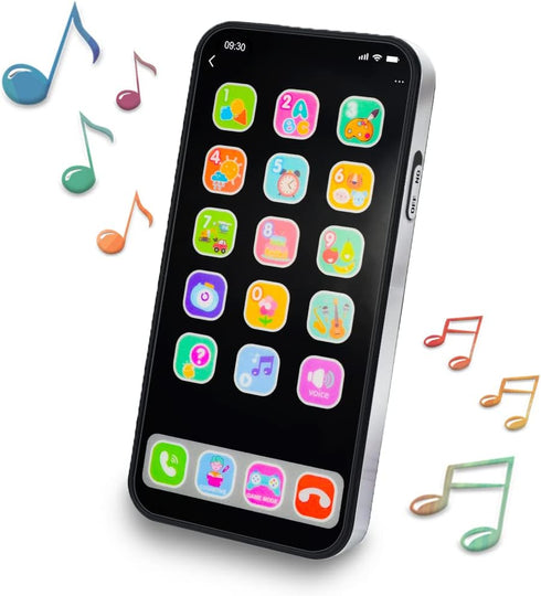 Musical Cell Phone Toy for 1 Year Old Toddlers - Baby Phone Toy with Light and Sound, Gifts for Boys and Girls (Black)