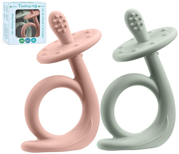 Baby Teething Toys - Silicone Baby Teether Chew Toys, Freezer Safe BPA Free, Rose Quartz/Lite Green