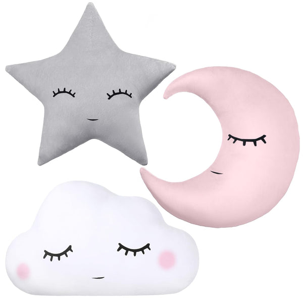 Chunful 3 Pcs Moon Star Cloud Plush Pillows Soft Stuffed Nursery Decor