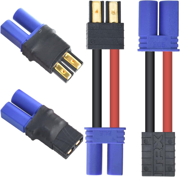 2 Pair RC LiPo Battery Connector Adapter for TRX/Traxxas Lipo Battery Plug to EC5 Male Female Connectors