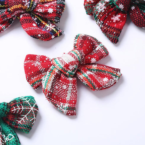 JIAHANG Christmas Hair Bow Clips in Pairs, Festival New Year Floral Printed Alligator Clips with Snowflake 10PCS for