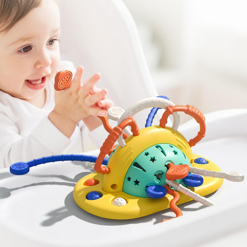 High Chair Toys with Suction Cup, Montessori Sensory Toys for 1 Year Old, Food Grade Silicone Pull String Activity Gift
