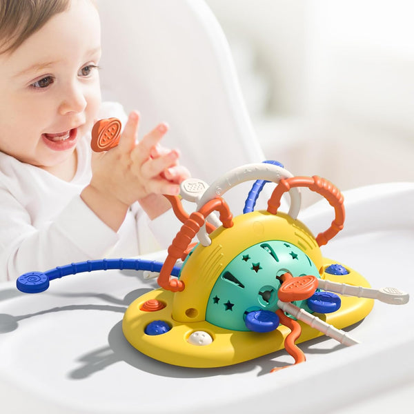 High Chair Toys with Suction Cup, Montessori Sensory Toys for 1 Year Old, Food Grade Silicone Pull String Activity Gift