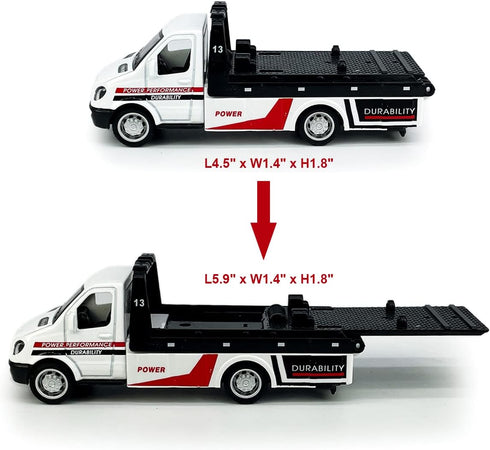 Flatbed Truck Toy Rescue Tow Truck, 2 in 1 Transport Trailer Car Carrier for Boys Kids Toddlers (White)