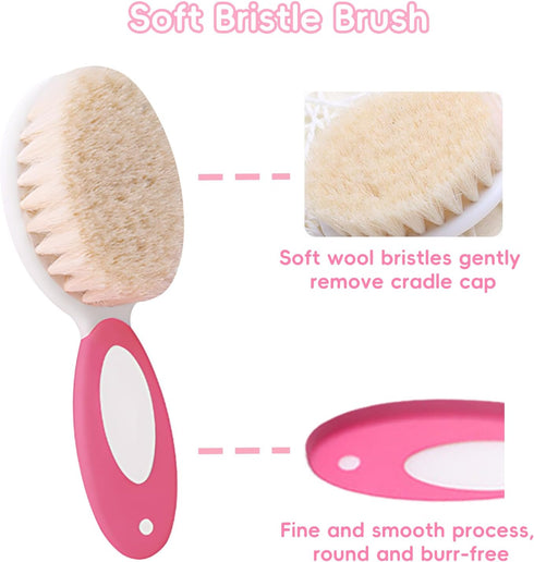 Set, 4Pcs Baby Hair Brush and Comb Baby Soft Bristles Brush Cradle Cap Brush Hair Comb for Newborns Toddlers Boys Girls