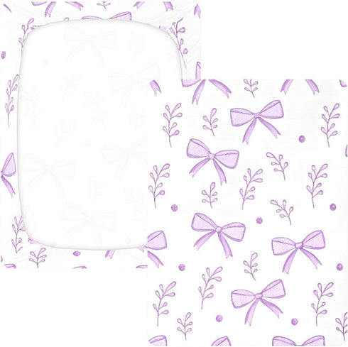 CZXW 52" 28" Purple Bows Crib Sheets Fitted x Natural Cotton Soft & Breathable for Baby Crib Mattress