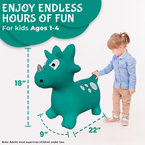 Green Dinosaur Bounce & Ride-on Inflatable Hopper Toy for Toddlers with Pump