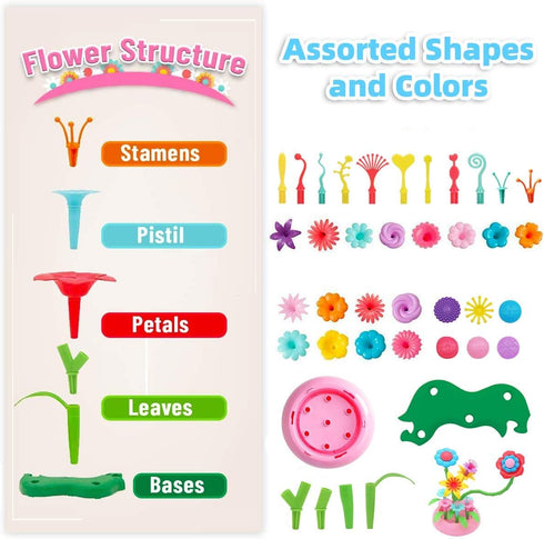 BEMITON Flower Building Toy Set - 148 Pcs Arts and Crafts Kit for Girls, Best Birthday Gifts for Ages 3-7