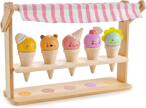 Tender Leaf Toys - Scoops and Smiles, Ice Cream Toy Shop with 5 Solid Wood Pretend Play Set for Kids, Age 3+