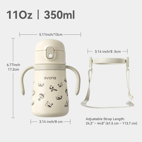 316L 11 oz (1Pack, Evorie Leak Proof Vacuum Insulated Water Bottle, Stainless Steel Sippy Cup for Toddlers, Straw Cup